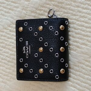 🆕 Coach Black Leather Wallet with Gold and Silver Rivets